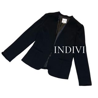 INDIVI - 【INDIVI／インディヴィ】ノーカラージャケット 36 美品 ブラック 洗える