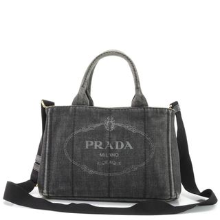 プラダ(PRADA)のプラダ カナパ キャンバス 2WAY トート バッグ 斜め掛け ショルダー ハンド ブラック 黒 レザー レディース EHM W5-8(トートバッグ)