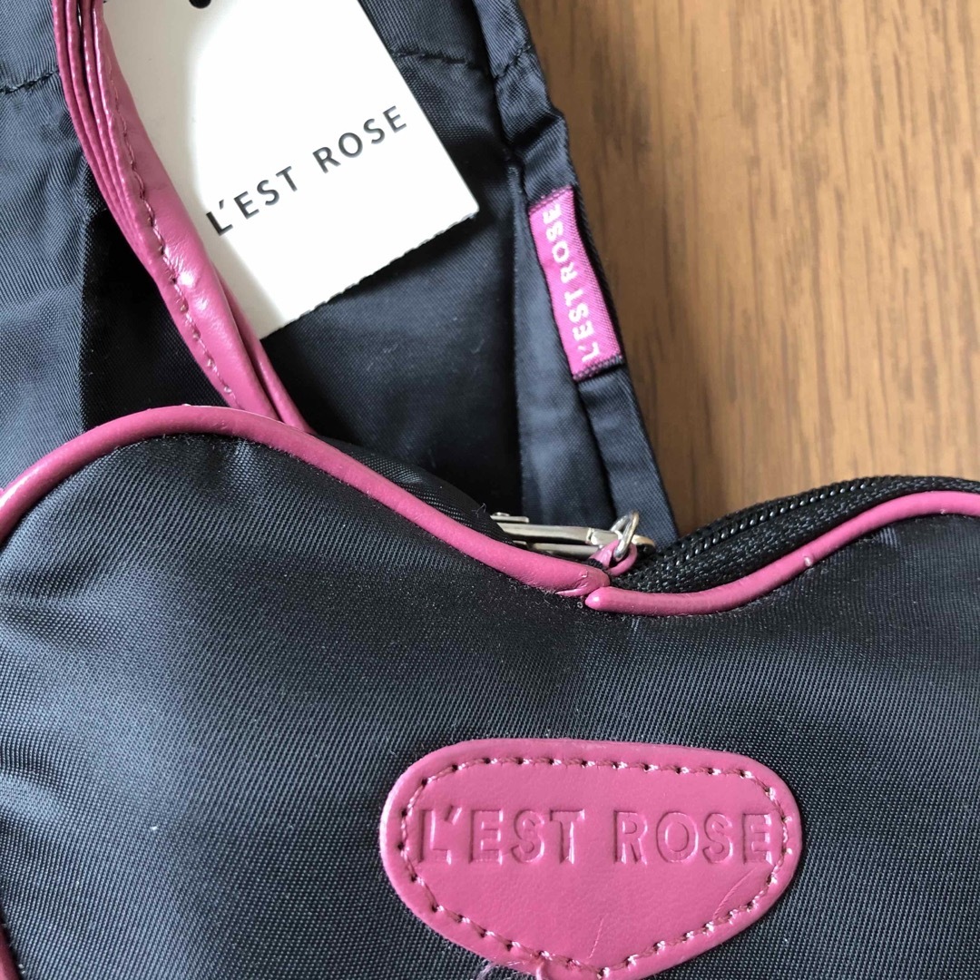 L'EST ROSE(レストローズ)の新品未使用♪レストローズ♪ポーチ付きエコバッグ♪黒×ピンク レディースのバッグ(エコバッグ)の商品写真
