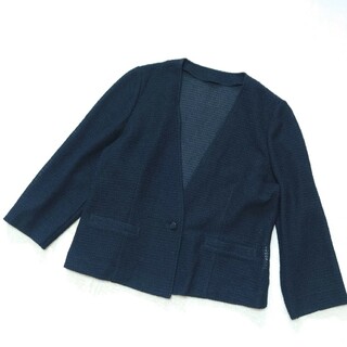 東京ソワール　ノーカラージャケット　メッシュジャケット　黒　大きめサイズ　美品