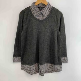 Natural Basic ナチュラルベーシック レディース 長袖シャツ/ブラウス チェックシャツドッキング グレーニット(シャツ/ブラウス(半袖/袖なし))