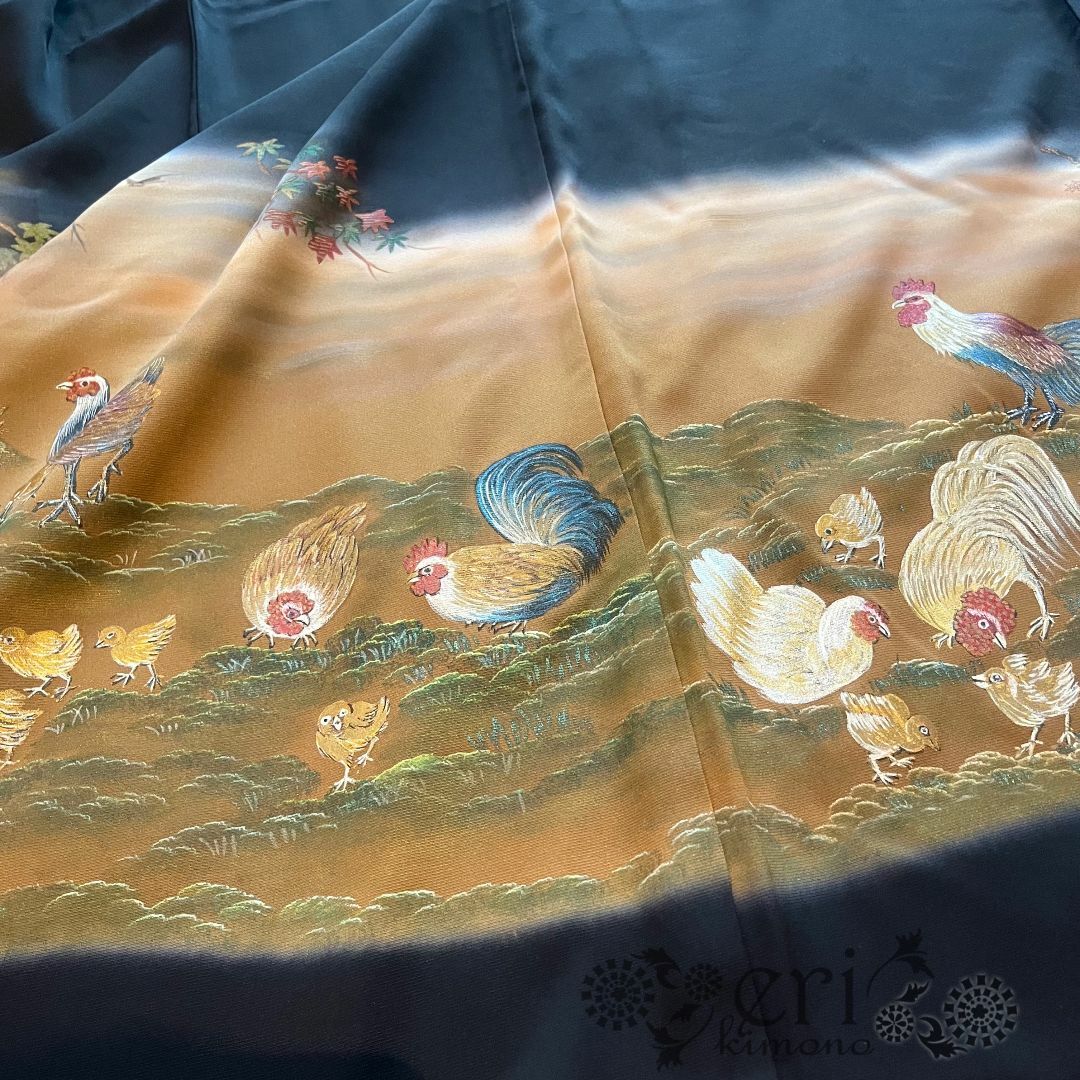 【黒留袖/単品/新品/純金彩】5つ紋オナガドリとヒヨコ レディースの水着/浴衣(着物)の商品写真