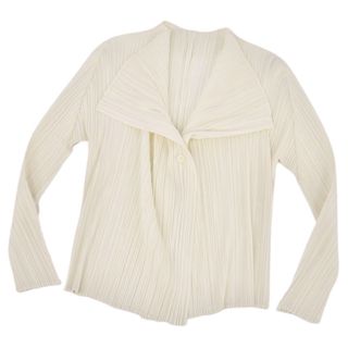 プリーツプリーズイッセイミヤケ(PLEATS PLEASE ISSEY MIYAKE)の美品 プリーツプリーズ イッセイミヤケ PLEATS PLEASE シャツ ブラウス カーディガン 無地 プリーツ トップス レディース 3(L相当) アイボリー(シャツ/ブラウス(長袖/七分))