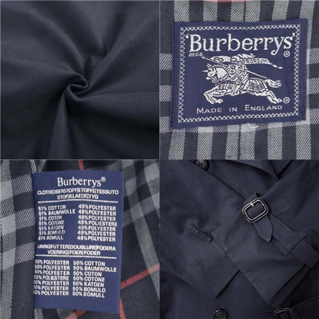 BURBERRY(バーバリー)のVintage バーバリー Burberrys コート トレンチコート 英国製 ダブルブレスト ロングコート 裏チェック アウター レディース 10LONG(M相当) ネイビー レディースのジャケット/アウター(トレンチコート)の商品写真