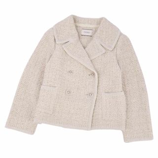 フォクシー(FOXEY)の美品 フォクシー FOXEY ジャケット ニットジャケット ツイード サマームーン ショート丈 アウター レディース 38(S相当) アイボリー(その他)