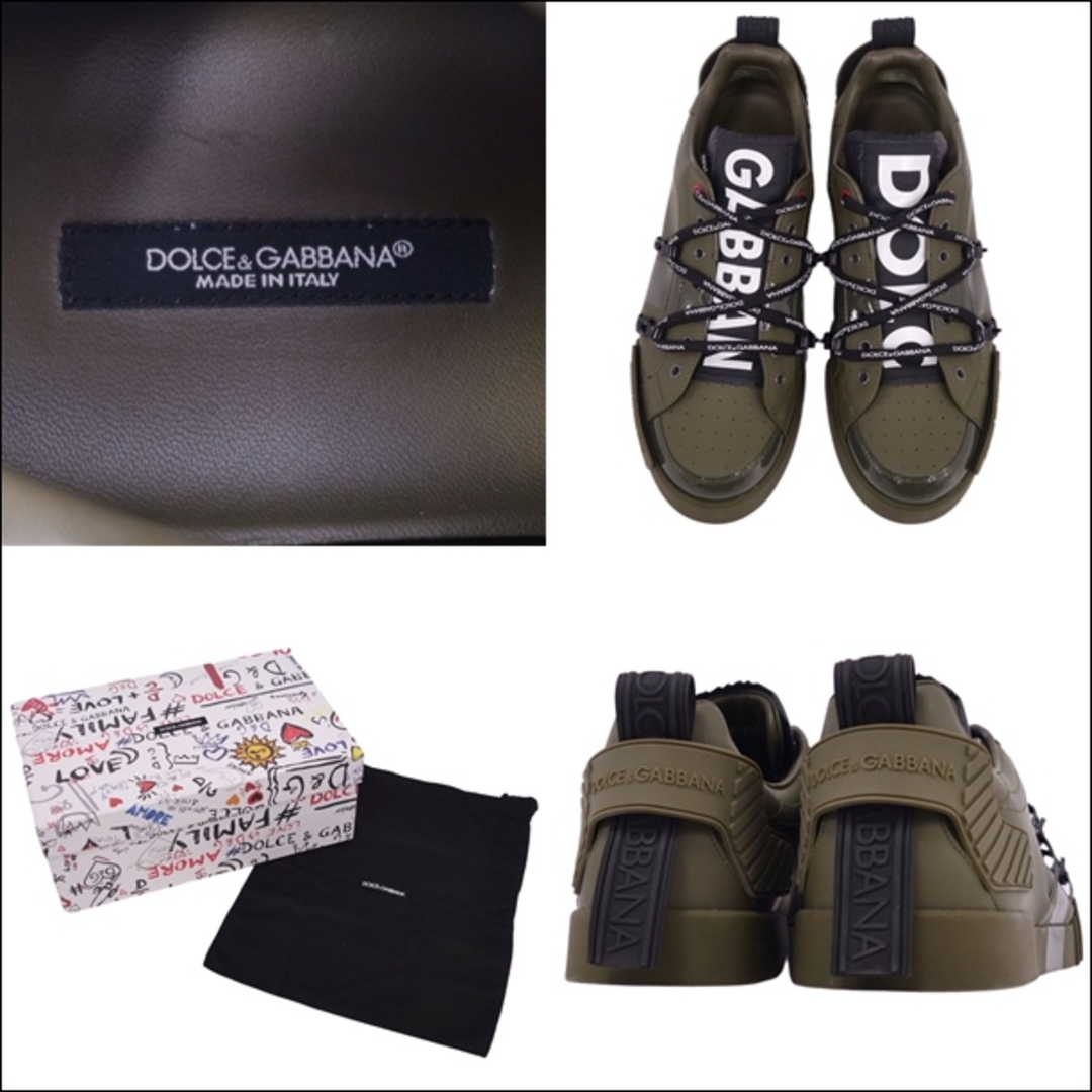 DOLCE&GABBANA(ドルチェアンドガッバーナ)の美品 ドルチェ&ガッバーナ DOLCE&GABBANA スニーカー ポルトフィーノ ロゴ カーフスキン シューズ 靴 メンズ イタリア製 10(29cm相当) グリーン メンズの靴/シューズ(スニーカー)の商品写真