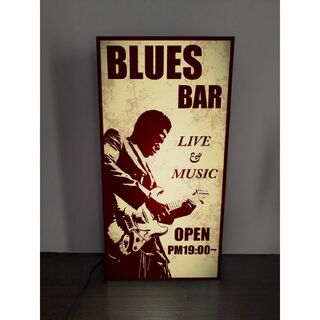 【Lサイズ】ブルース ライブ ギター BAR 酒 看板 置物 雑貨 ライトBOX(エレキギター)