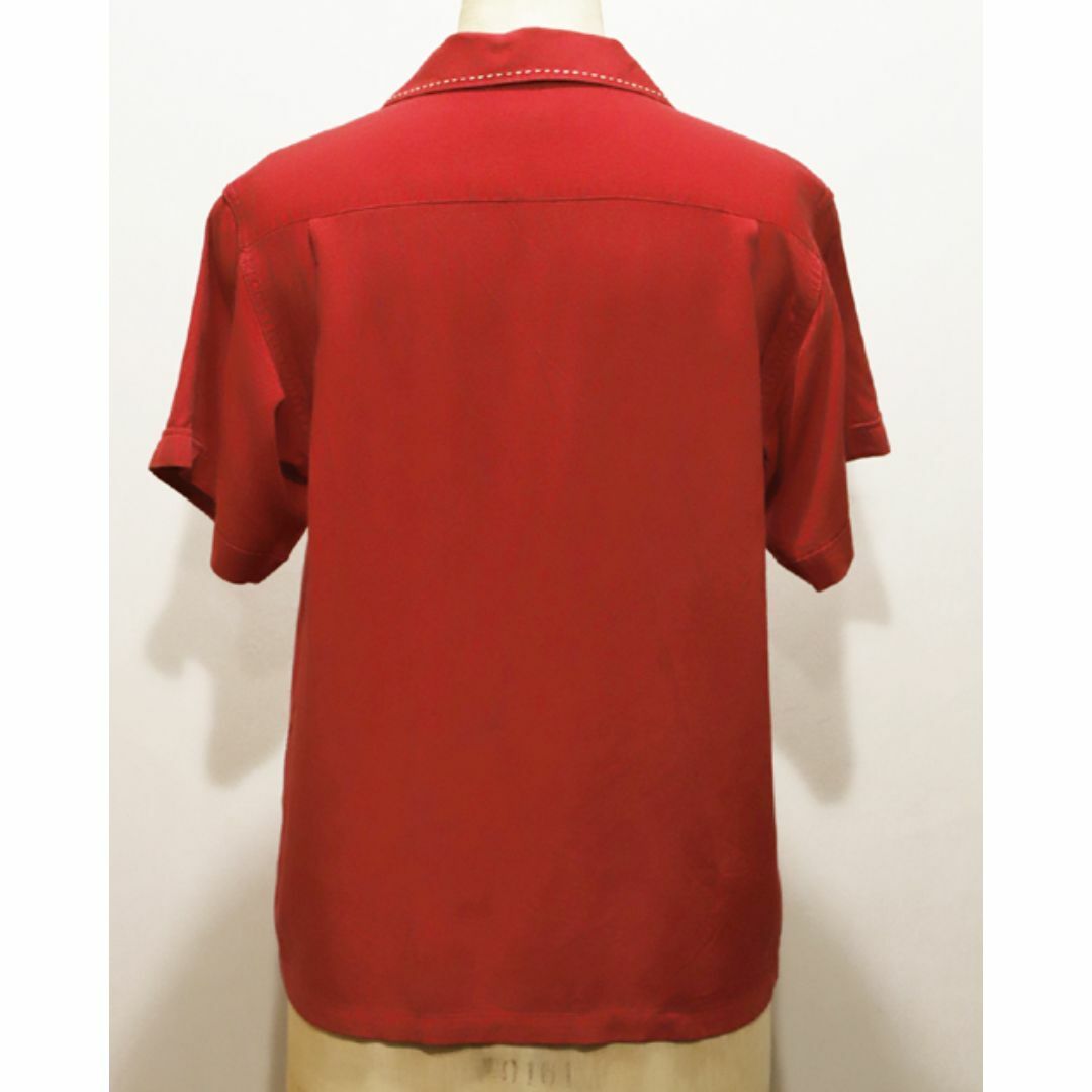 THE FLAT HEAD(フラットヘッド)のTHE FLAT HEAD　ザフラットヘッド　OPEN COLLAR RAYON SHIRT　３６　RED　ヨゴレ・ダメージ有 メンズのトップス(シャツ)の商品写真