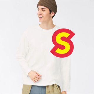 ジーユー(GU)の【新品】GU ジーユー ソフトコットンクルーネックTシャツ 長袖 S ホワイト(Tシャツ/カットソー(七分/長袖))