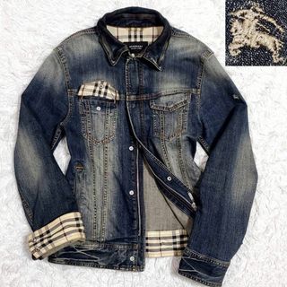 バーバリーブラックレーベル(BURBERRY BLACK LABEL)の美品 M バーバリーブラックレーベルノバチェック デニム Gジャン 青(Gジャン/デニムジャケット)