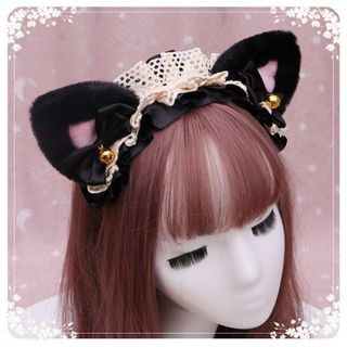 【新品】黒猫 ネコ耳 カチューシャ くろ 黒 猫耳 ねこみみ リボン コスプレ