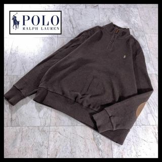 ポロラルフローレン(POLO RALPH LAUREN)の古着 ラルフローレン ハーフジップ コットンニット エルボーパッチ ブラウン L(ニット/セーター)