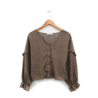 w closet - ダブルクローゼット w closet シャツ ブラウス 長袖 Vネック フリル