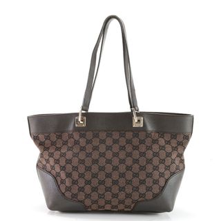 グッチ(Gucci)の美品 グッチ GGキャンバス レザー トート バッグ 289719 ショルダー ハンド ビジネス 通勤 書類鞄 ブラウン メンズ EHE W4-4(トートバッグ)