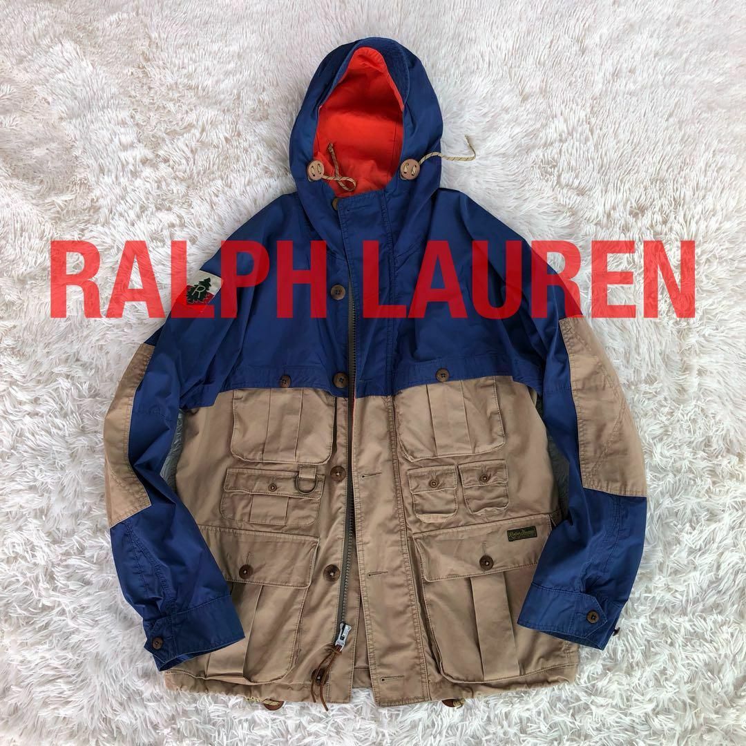 Ralph Lauren(ラルフローレン)のラルフローレンハンティングジャケット　マウンテンパーカーベージュブルーバイカラー メンズのジャケット/アウター(マウンテンパーカー)の商品写真