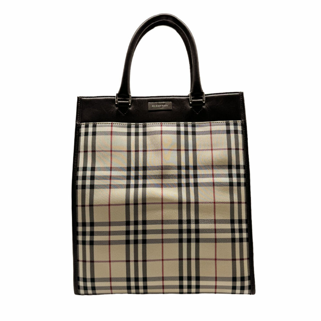 BURBERRY(バーバリー)のバーバリー BURBERRY ハンドバッグ キャンバス/レザー ブラウン×ベージュ ユニセックス 送料無料【中古】 z0466 レディースのバッグ(ハンドバッグ)の商品写真