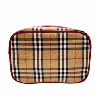 バーバリー(BURBERRY)のバーバリーズ Burberrys ハンドバッグ バニティバッグ ポーチ レザー/キャンバス レッド×ベージュ レディース 送料無料【中古】 z0467(ハンドバッグ)