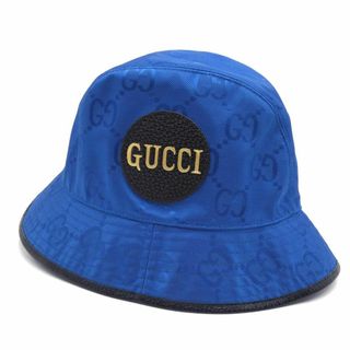 グッチ(Gucci)の美品 グッチ 帽子 GUCCI GGナイロン オフ ザ グリッド フェドラハット バケットハット Lサイズ 59cm ブルー メンズ 627115 T-YJ06227(ハット)