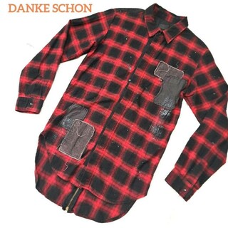 ダンケシェーン(DANKE SCHON)のDANKE SCHON ロングシャツ バックジップ  赤 チェック 美品(シャツ)