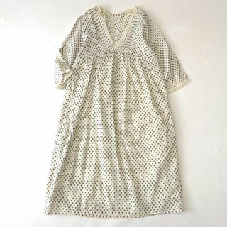 SHIPS - シップス　小花柄　Vネック　ロングワンピース　白系　コットン　春夏　レース