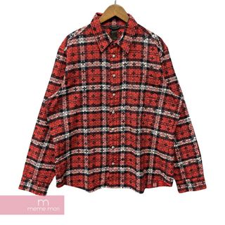 クロムハーツ(Chrome Hearts)のCHROME HEARTS Loose Ends Check Shirt クロムハーツ ルーズエンドチェックシャツ ネルシャツ クロスボールスナップボタン レザーパッチ Yノット レッド サイズXXL【240411】【新古品】【me04】(シャツ)