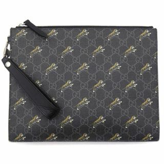 グッチ(Gucci)のグッチ バッグ GUCCI GGスプリーム タイガー プリント クラッチバッグ セカンドバッグ 黒 ブラック 575136 T-YJ06233(セカンドバッグ/クラッチバッグ)