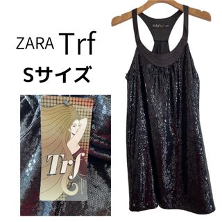 ザラ(ZARA)の【新品】 zara trf スパンコール ミニワンピース チュニック ブラック(ミニワンピース)