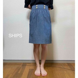 シップス(SHIPS)のSHIPS シップス 膝丈スカート ネイビー M(ひざ丈スカート)