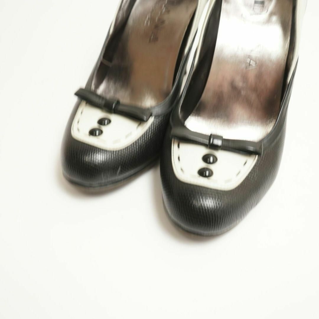 DIANA(ダイアナ)の【美品】DIANA モノトーン ハイヒール パンプス リボン ピンヒール 本革 レディースの靴/シューズ(ハイヒール/パンプス)の商品写真