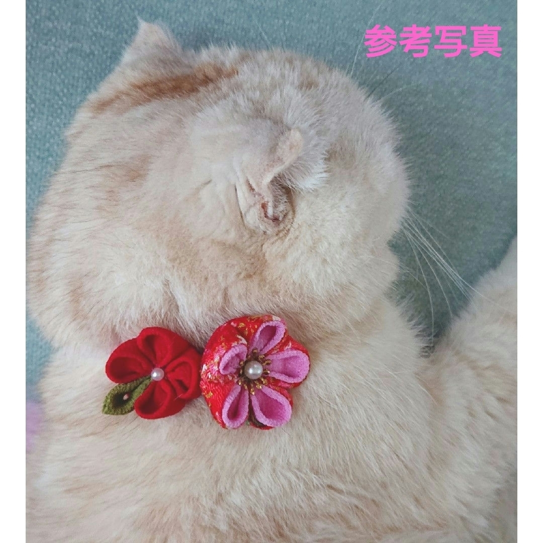 【ねこ首輪】つまみ細工 猫首輪 和風 ハンドメイドのペット(リード/首輪)の商品写真