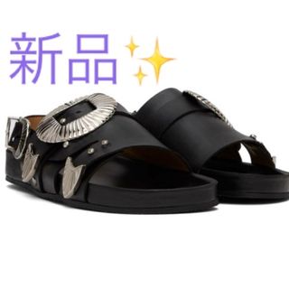 トーガプルラ(TOGA PULLA)の新品✨希少　23.5㎝〜24㎝　TOGA PULLA  サンダル ブラックレザー(サンダル)