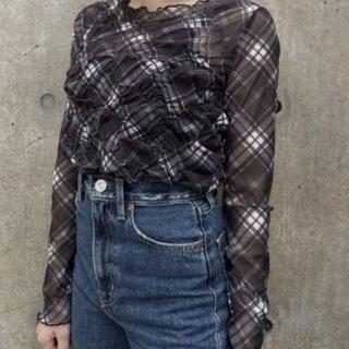 moussy - SHEER CHECK MELLOW TOPS moussy ブラック