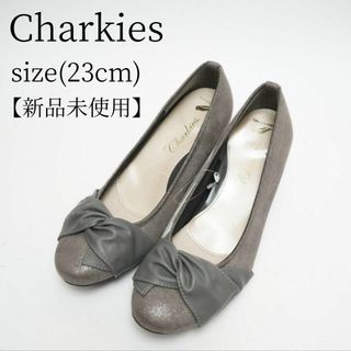 【新品未使用品】Charkies パンプス ハイヒール グレー ラメ感 リボン(ハイヒール/パンプス)