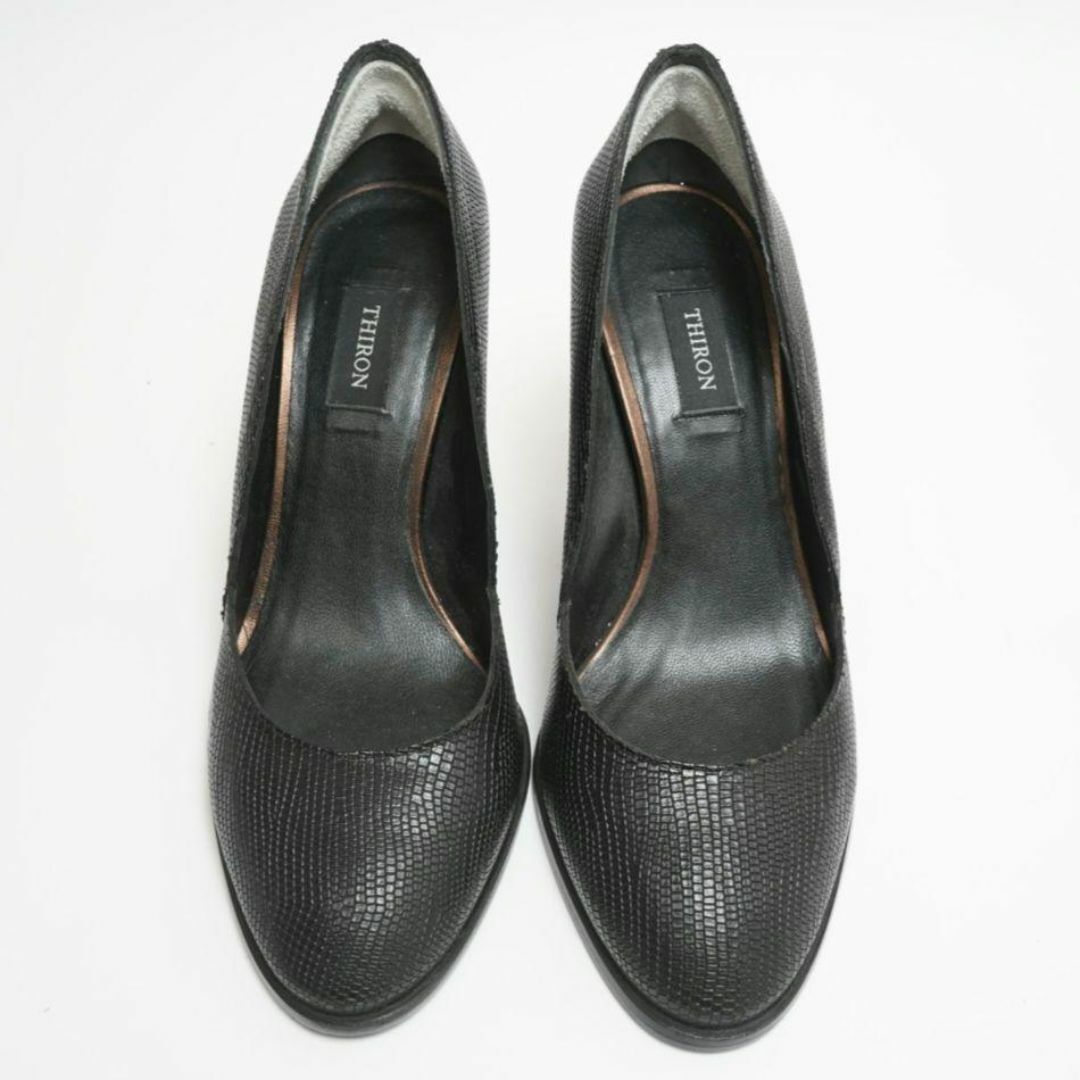 【未使用級】thiron ハイヒール パンプス チャンキー ブラック パイソン レディースの靴/シューズ(ハイヒール/パンプス)の商品写真