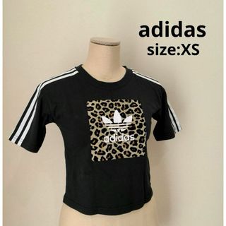 アディダス(adidas)のadidas ひょう柄 プリント 半袖 ショート丈 Tシャツ ブラック XS(Tシャツ(半袖/袖なし))