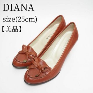 ダイアナ(DIANA)の【ほぼ未使用】美品 DIANA パンプス ハイヒール リボン 赤系 本革(ハイヒール/パンプス)