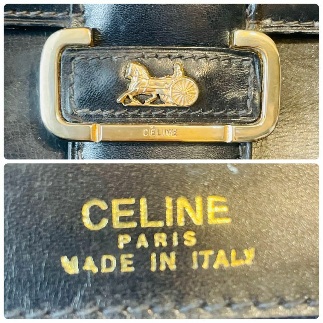 celine(セリーヌ)のセリーヌ 2way ハンド ショルダーバッグ 馬車金具 レザー ブラック レディースのバッグ(ショルダーバッグ)の商品写真