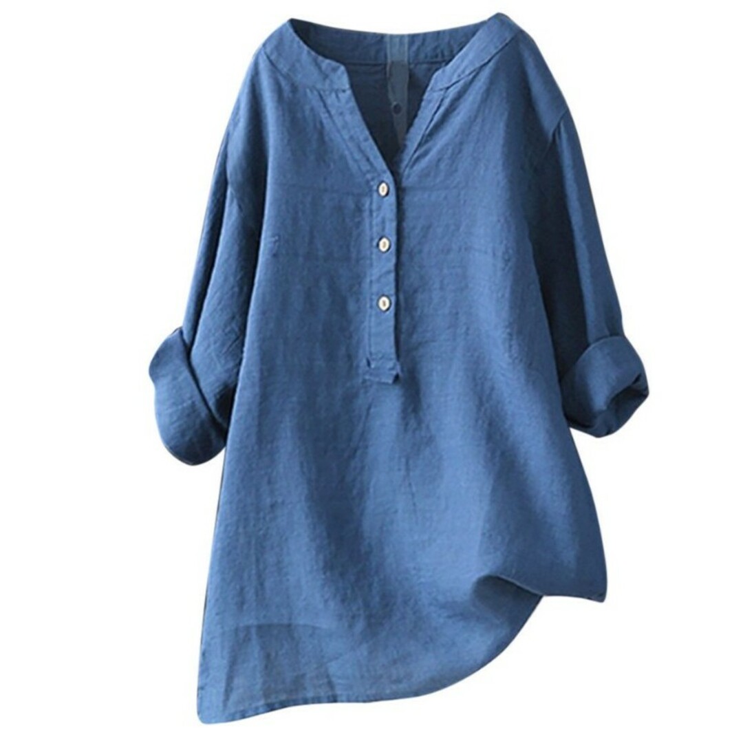 シャツ ブラウス 長袖 ロンＴ レディース ゆったり ブルー XL レディースのトップス(シャツ/ブラウス(長袖/七分))の商品写真