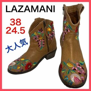 ★激レア★ラザマニ　LAZAMANI　ショートブーツ　ウエスタンブーツ　刺繍38(ブーツ)