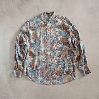 古着　レーヨン　花柄　フラワープリント　比翼シャツ　L~XL(シャツ)