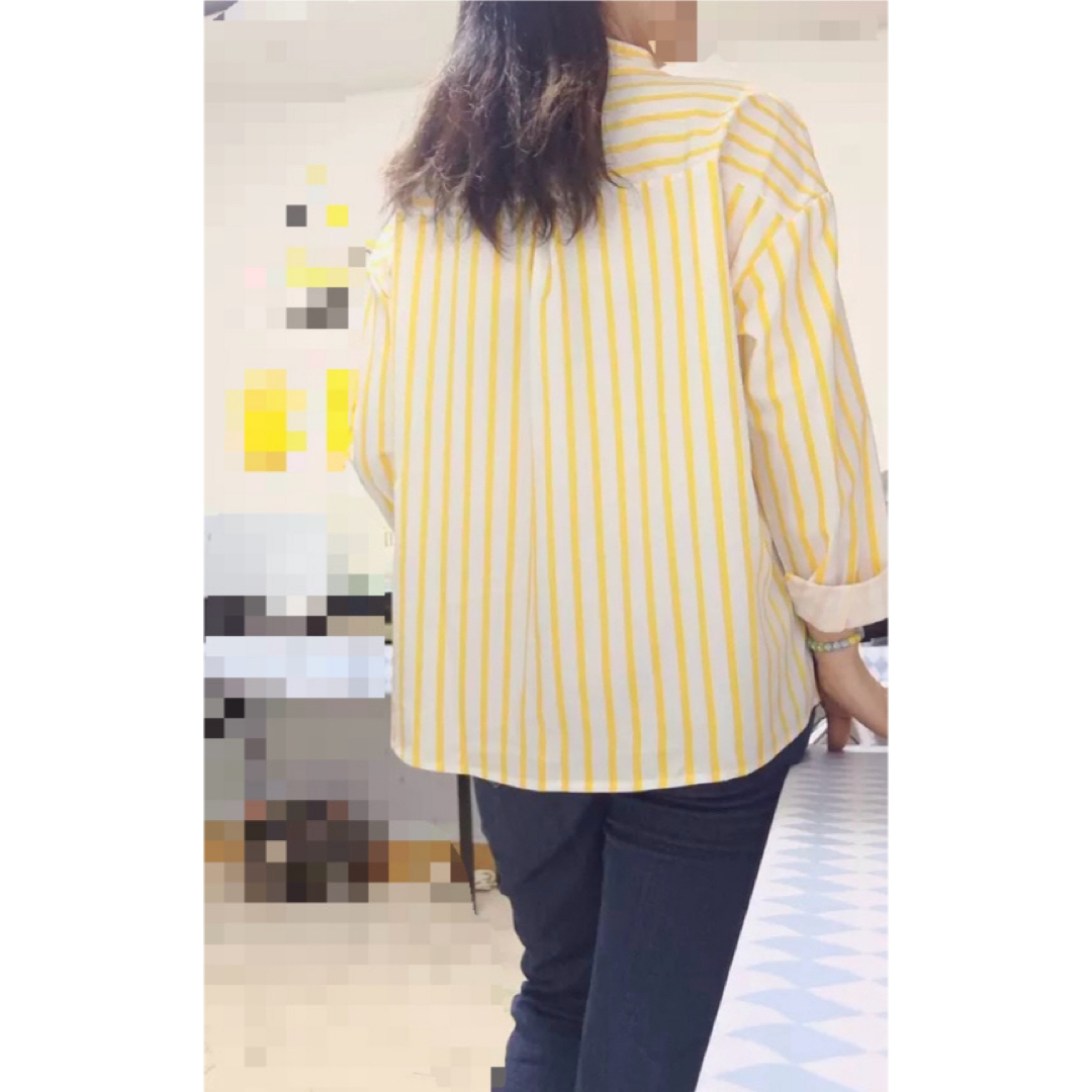 トップスシャツ　ストライプシャツ　欧米ファッション　カジュアルコーデ レディースのトップス(シャツ/ブラウス(長袖/七分))の商品写真