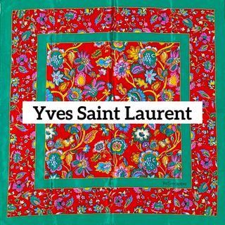 Yves Saint Laurent - 極美品 ★イヴサンローラン★ スカーフ 花 シルク グリーン レッド