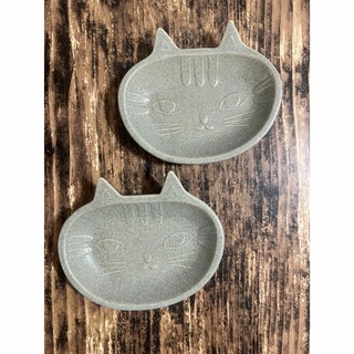 ねこ型 グレー 小皿 プレート12cm 2枚 陶器 カフェ風 オシャレ(食器)