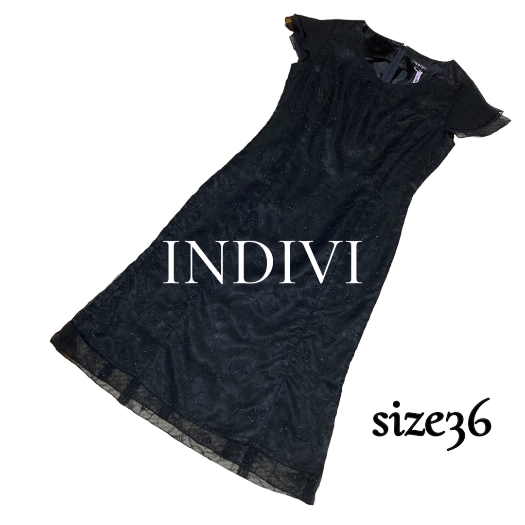 INDIVI(インディヴィ)の【INDIVI／インディヴィ】フラワー刺繍ワンピース size36 美品  レディースのワンピース(ひざ丈ワンピース)の商品写真