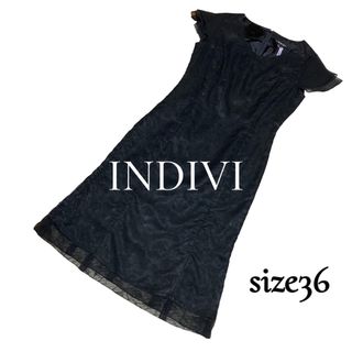 インディヴィ(INDIVI)の【INDIVI／インディヴィ】フラワー刺繍ワンピース size36 美品 (ひざ丈ワンピース)