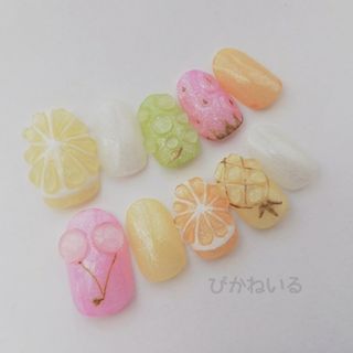 パステルカラー♡ぷっくりMixフルーツネイル