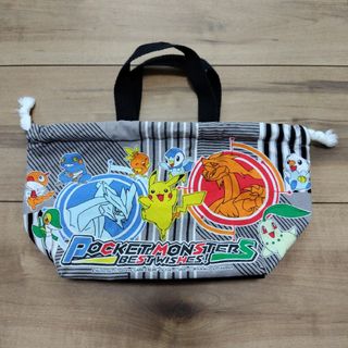 ポケモン(ポケモン)のポケモン　弁当袋　ランチバッグ　ポケットモンスターベストウィッシュ　黒(ランチボックス巾着)