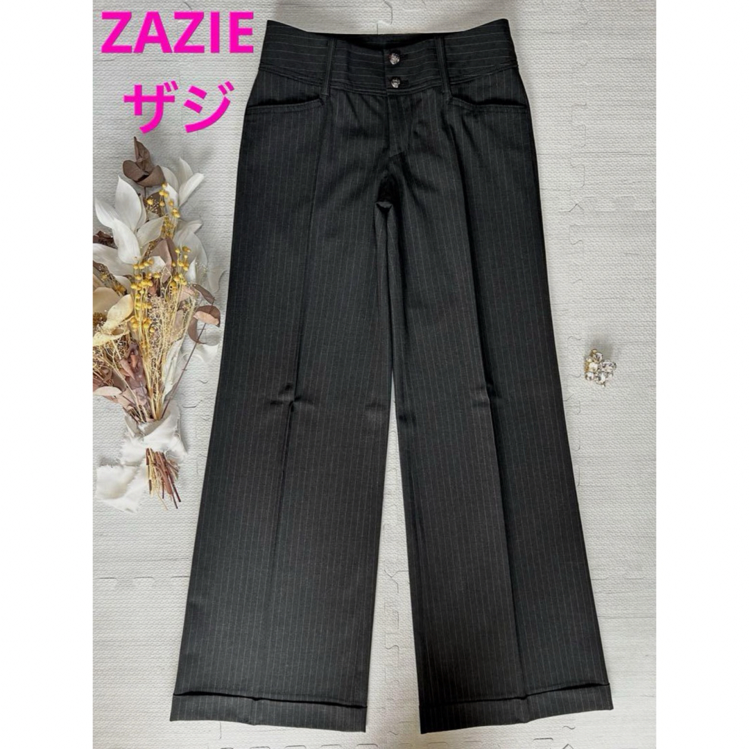 ZAZIE(ザジ)のZAZIEザジ　センタープレス ストライプ ワイドパンツ（S）  レディースのパンツ(その他)の商品写真