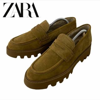 ザラ(ZARA)の■ ZARAスプリットスエードフェイクファーローファー ブラウン 41(ドレス/ビジネス)