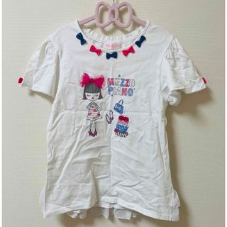 メゾピアノ(mezzo piano)のメゾピアノ　ガールプリントバックフリルリボンTシャツ(Tシャツ/カットソー)